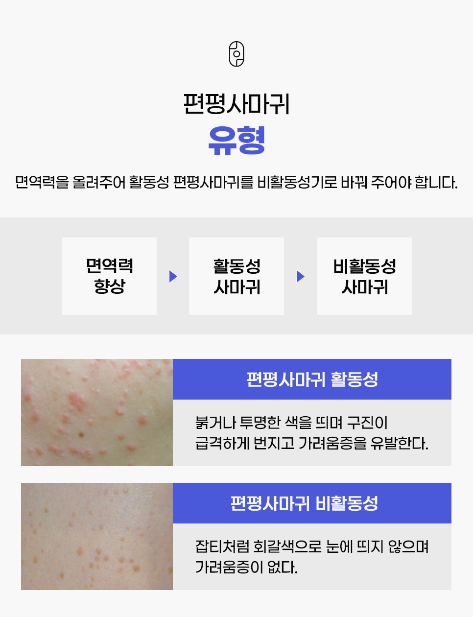 면역력을 올려 활동성 사마귀를 비활동성으로 바꾸는 편평사마귀 두 가지 유형